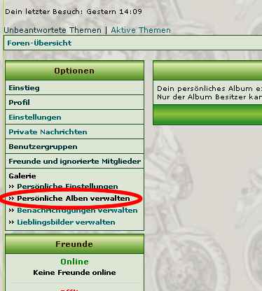 &quot;Persönliche Alben verwalten&quot; anklicken